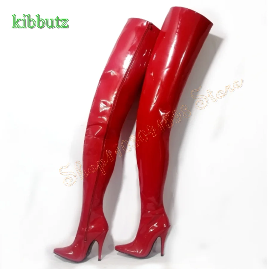 

Sexy Tight Black Leather Boots for Women,Pointed Toe Stiletto Side Zip Over The Knee Boots Plus Size2023 New Zapatos Para Mujere