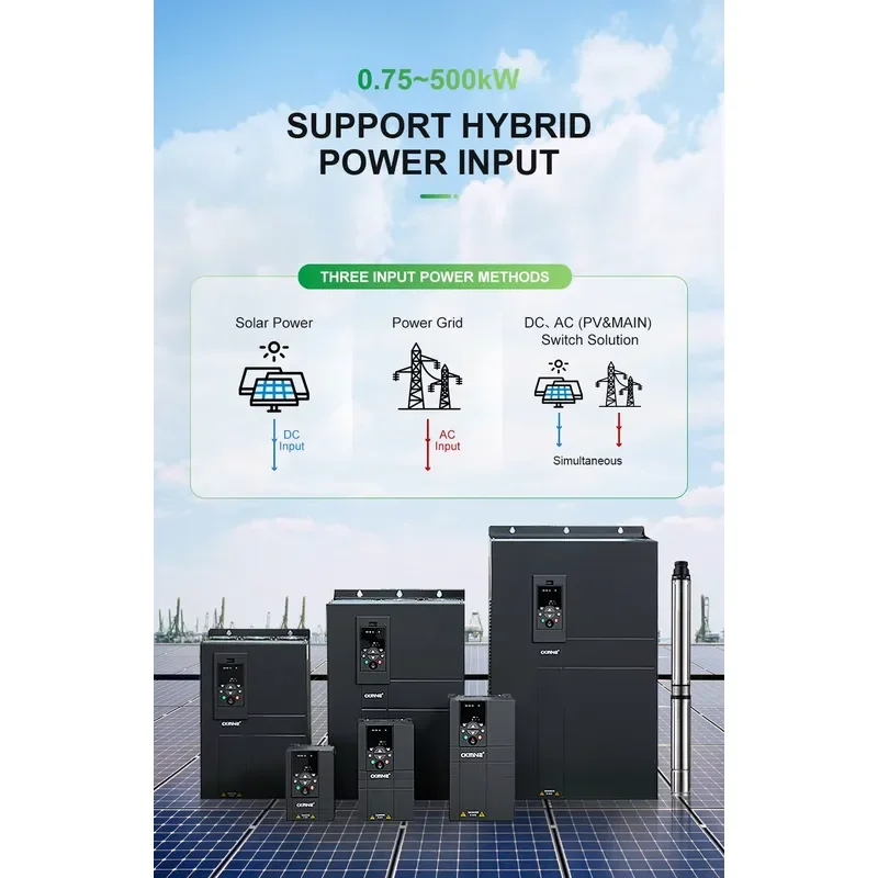 7.5kw 220V Three Phase Dc/ac Input to Ac Solar Pool Pumping VFD Inverter Variable Frequency Drive for Submersible Surface