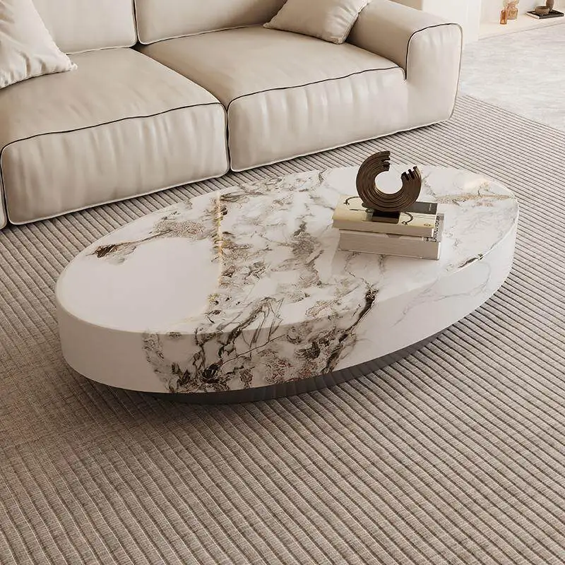 Home Marble oval coffee table living room home simple luxury modern cream style high end side tables pliante hotel furniture