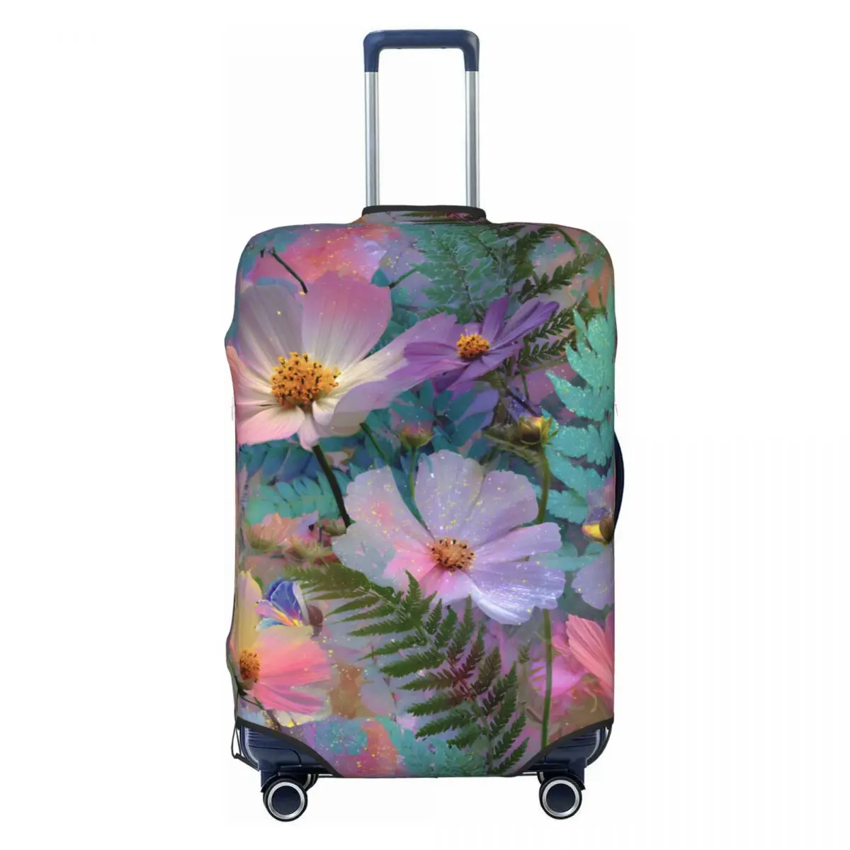 Custom Dreamy Glitter Cosmos Fern Floral Luggage Cover Cute Suitcase Protector Covers Suit For 18-32 inch