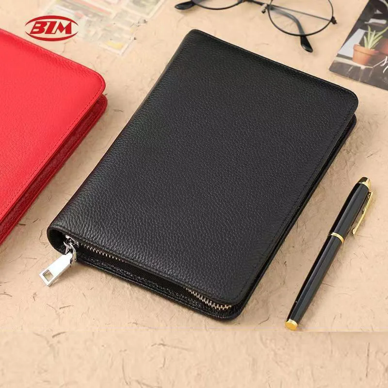 

A5 Senior genuine leather padfolio office business travel loose-leaf notebook daily planner organizer with zipper ring binder