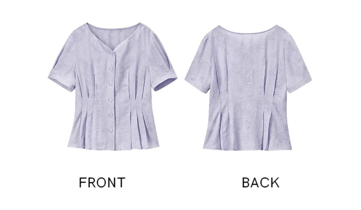 SENTUBILA Casual V-Ausschnitt Strukturierte Chiffon-Bluse für Damen 2026 Sommer Plissierte Taille Laternenärmel Hemd 162VA6625 – Detail 32