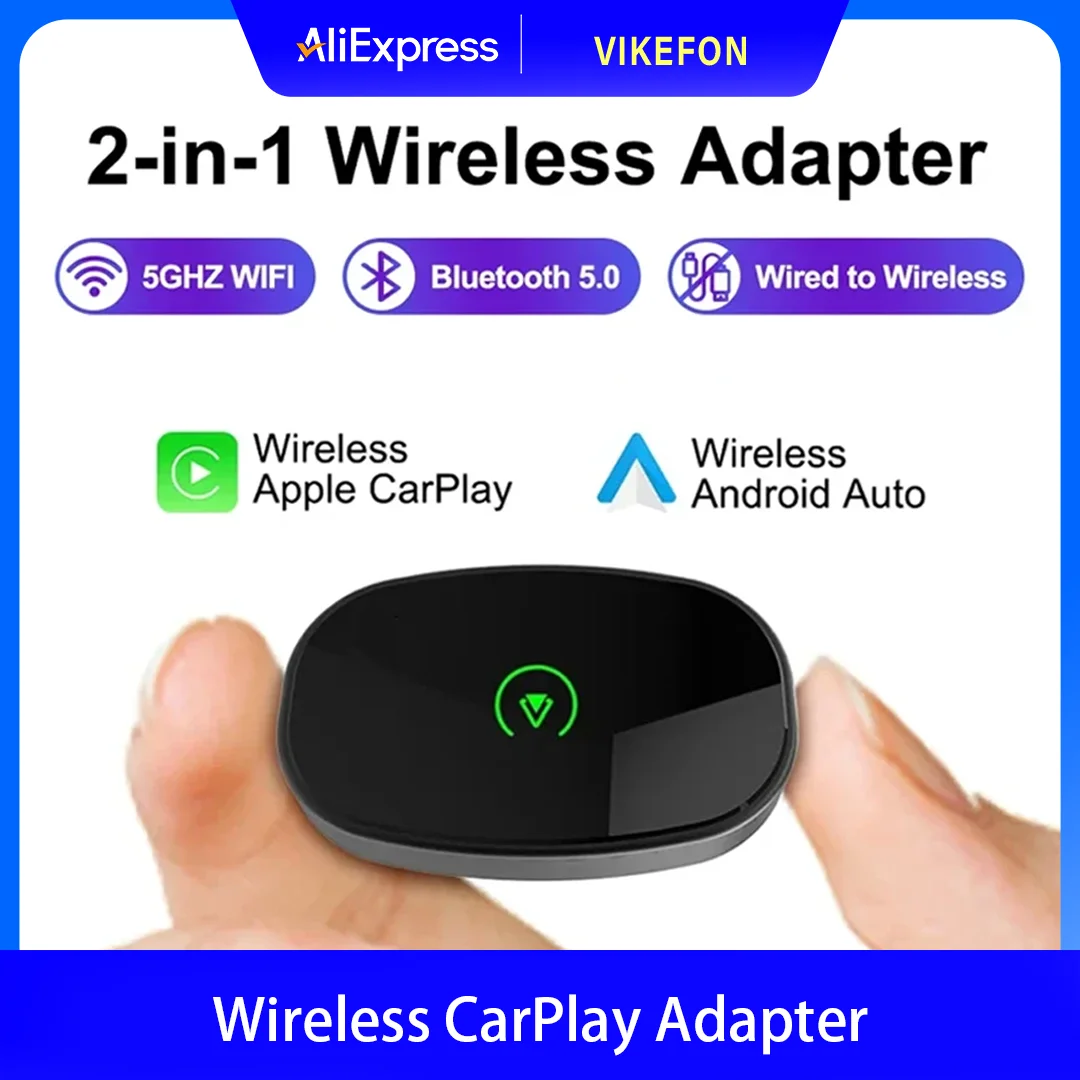 

Беспроводной адаптер CarPlay: Преобразователь проводного подключения в беспроводной для Apple CarPlay и Android Auto, с функцией голосового управления, для iPhone и Android-устройств в автомобилях.
