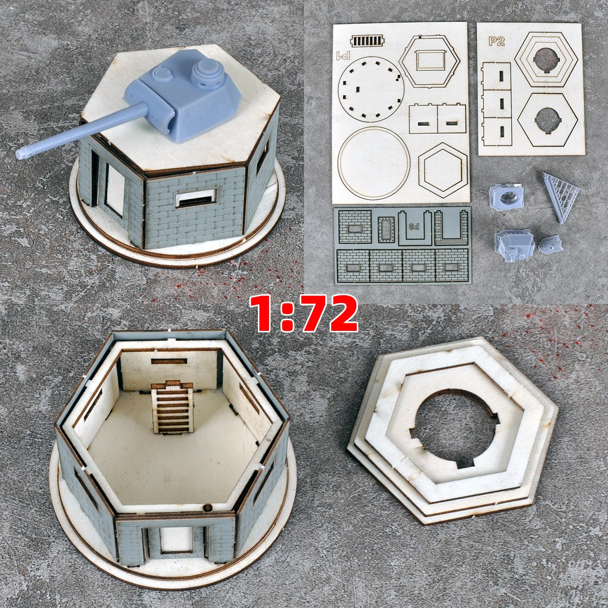 Assembly Architectural Model Miniature Bunker Pillbox Blockhouse Fort Fortification Building Diorama Scale Model Kit 1/72