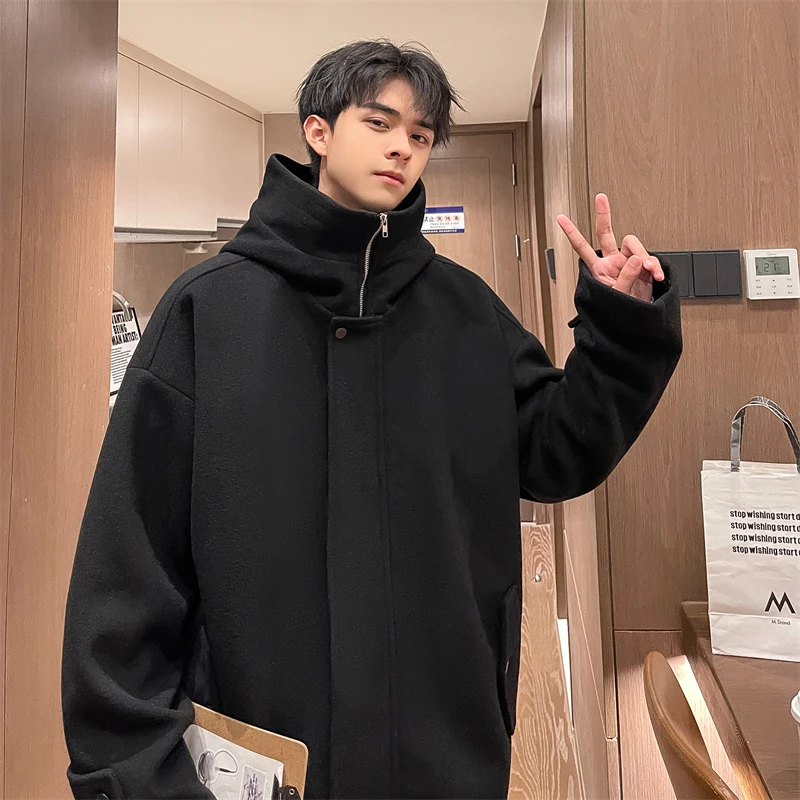 

Мужское шерстяное пальто Bla с высоким воротником, осеннее, модное, повседневное, из полиэфирного волокна, на молнии, средней длины