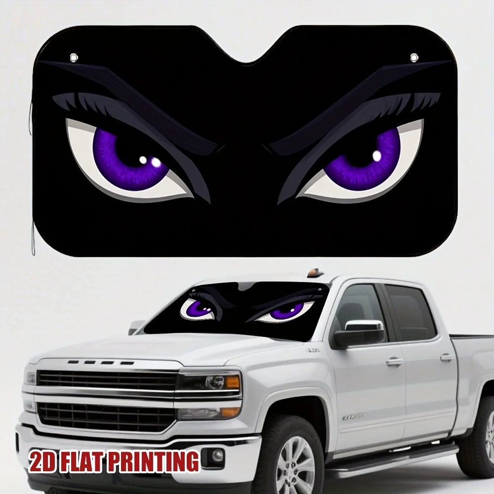 1pc Halloween Evil Eyes BOO! Car Decoration - Windshield Sun Shade With Glowing Purple Eyes & Black Background - Durable Sun Pro