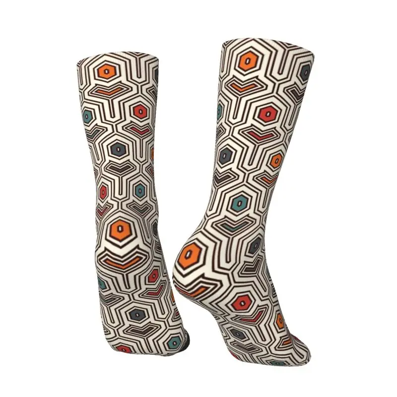 Colorful Ankara Geometric Pattern Socks for Men Women Stretchy Summer Autumn Winter African Ethnic Tribal Art Crew Socks