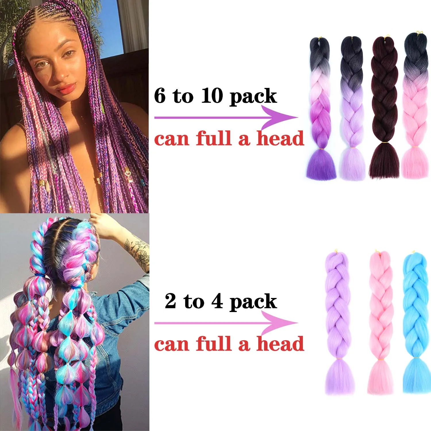 Trenzas Jumbo para niños y mujeres, extensión de cabello sintético preestirado, caja degradada, gris, blanco, negro, marrón, Kanekalons, DIY, 24 \