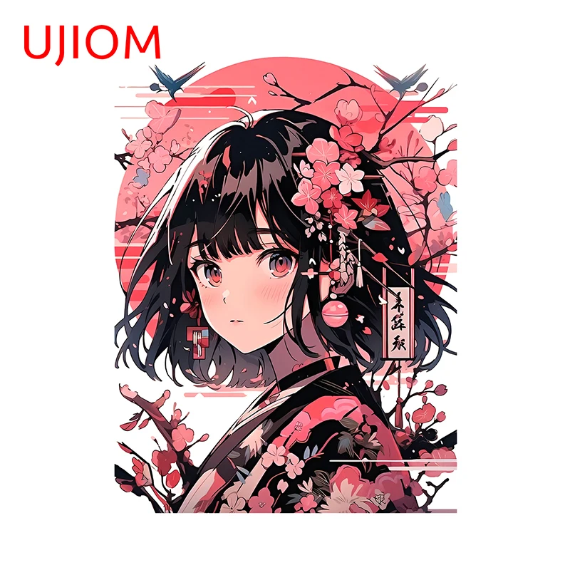 UJIOM Anime Tattoo Girl Wall Sticker Delicate Sakura Branch Decoration Girl Graphics Decal Waterproof Vinyl Wall Stickers