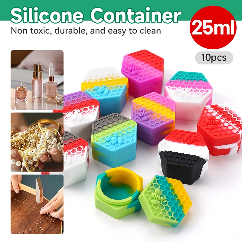 10Pcs New Silicone Jar 25ml Hexagonal honeycomb Face Cream Jars Nonstick Container Oil Storage Box Makeup Case Home Accessories