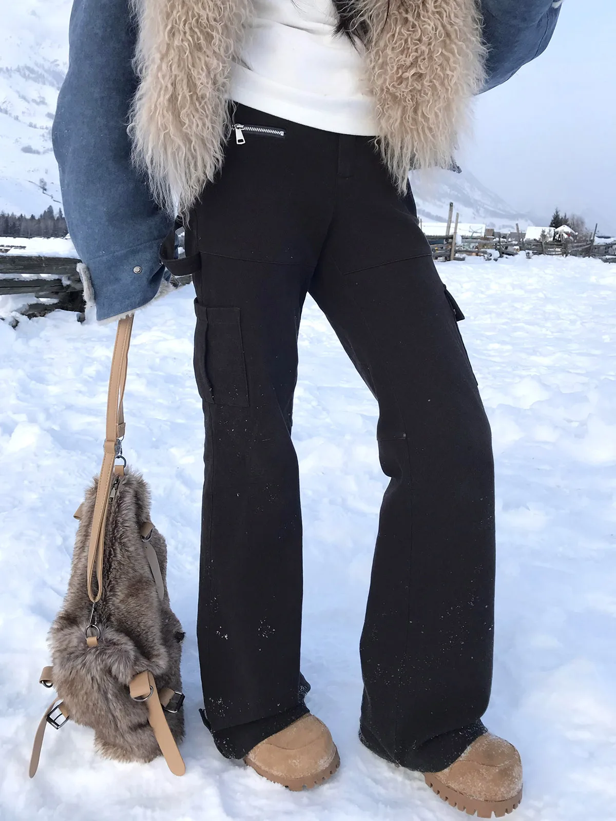 

Женские брюки Joeyoo с высокой талией, на флисовой подкладке, утепленные, прямого кроя, слегка расклешенные, для работы, осенне-зимние, модные, повседневные, хлопковые