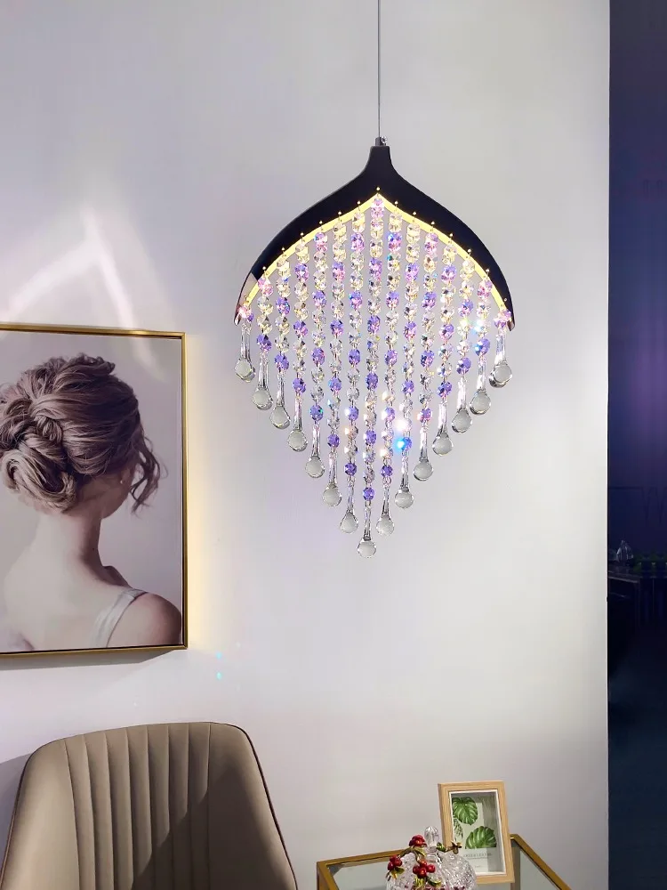 Candelabros de cristal púrpura minimalistas modernos para restaurante, lámpara colgante de línea larga, mesita de noche, dormitorio, accesorios de