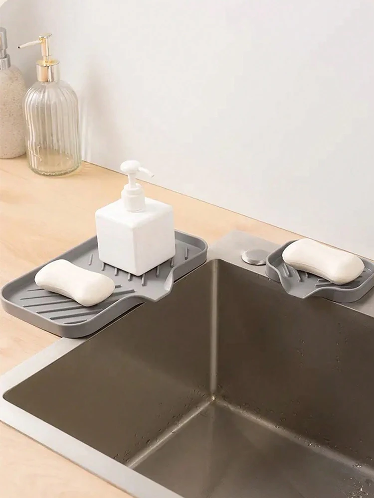 

Silicone Faucet Mat Kitchen Sink Tray Soap Dispenser Sponge Drain Pad Sink SplashDrying Mat Countertop Storage Tray SoapTray