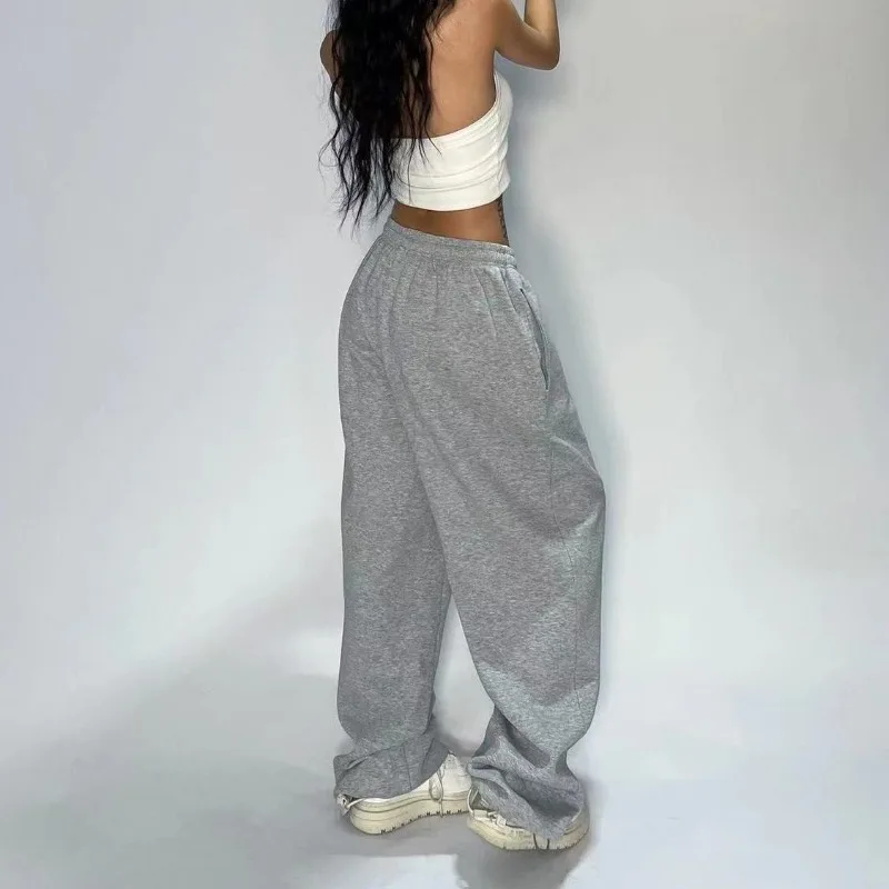 HOUZHOU Casual Gray Sweatpants Women Wide Leg Black Joggers Classic Baggy Streetwear Female Oversized Sports Trousers All-match