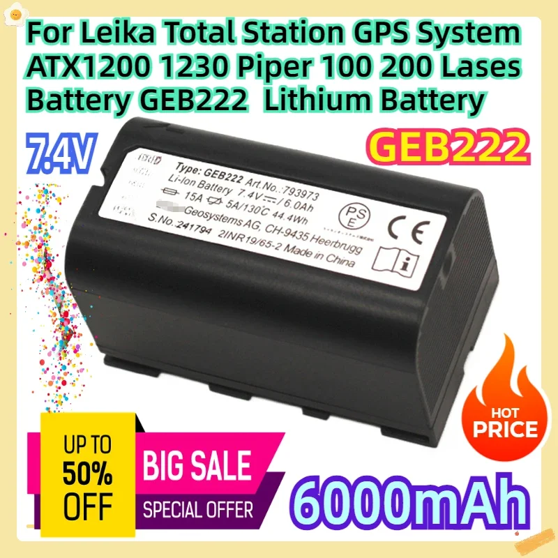 For Leika Total Station GPS System ATX1200 1230 Piper 100 200 Lases 7.4V 6000mAh Battery GEB222  Lithium Battery