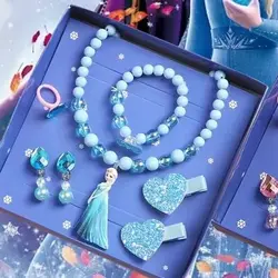 Disney Frozen Princess Elsa Anna Children's Jewelry Set - Necklace Bracelet Ring Toy Gift for Girls Party Character Accessories