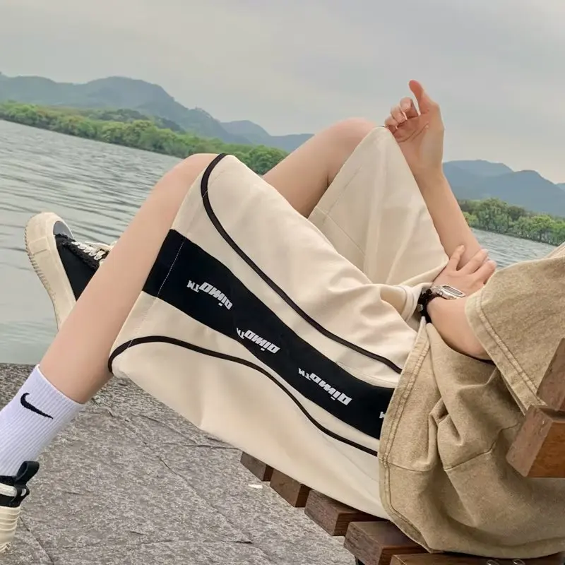 

Trendy Suede Shorts for Men Summer Youth Straight Leg Casual Sports Pants Five-Quarter Length Splice Ice Oxygen Bar Fabric