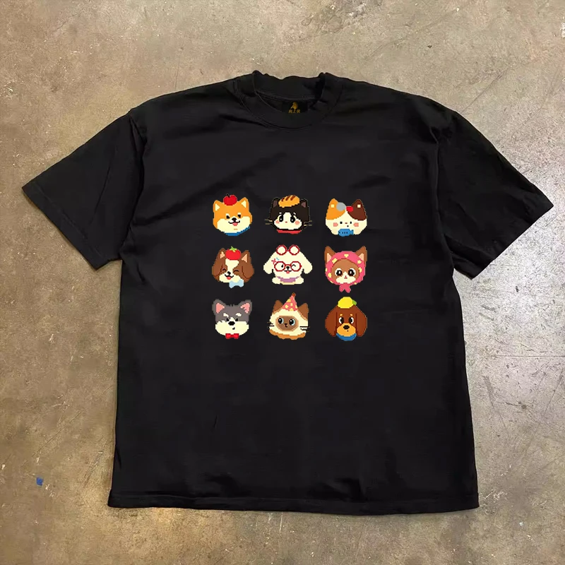 Loose Fit Cotton T-Shirt Unisex Short Sleeve Double Thread UPUPXIA Hero Print Sweat Absorbent round Neck Casual Summer Top