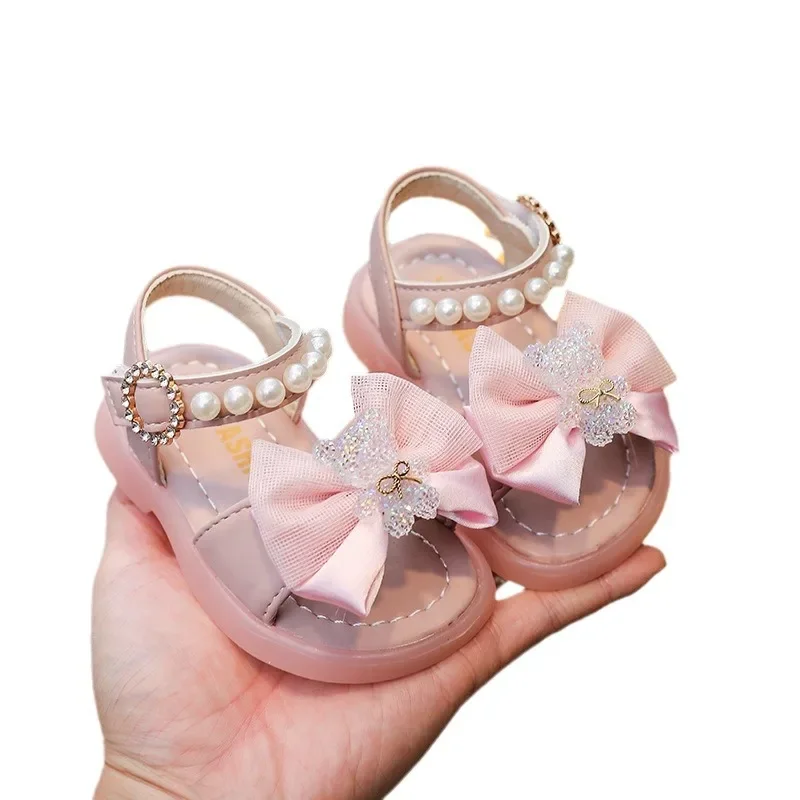 Leisure and Comfortable Baby Girl Sandals Kawaii Cartoon Bear Decos Summer Open Toe Sandals 1-4Y Girl Beach Shoes Toddler