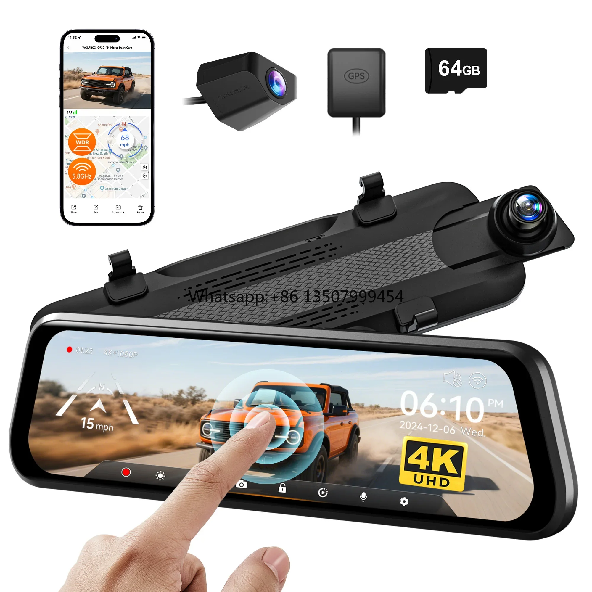 Distributor G930 4K 1080P Dual Lens Car Black Box Night Mirror Dash Camera Front and Rear with WIFI GPS