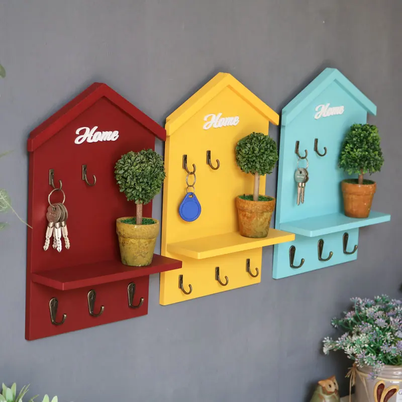 American Style Small House Key Box Porch Pendant Decorations Wall Hanging Key Storage Rack Shelf Home Door Hooks Decoration