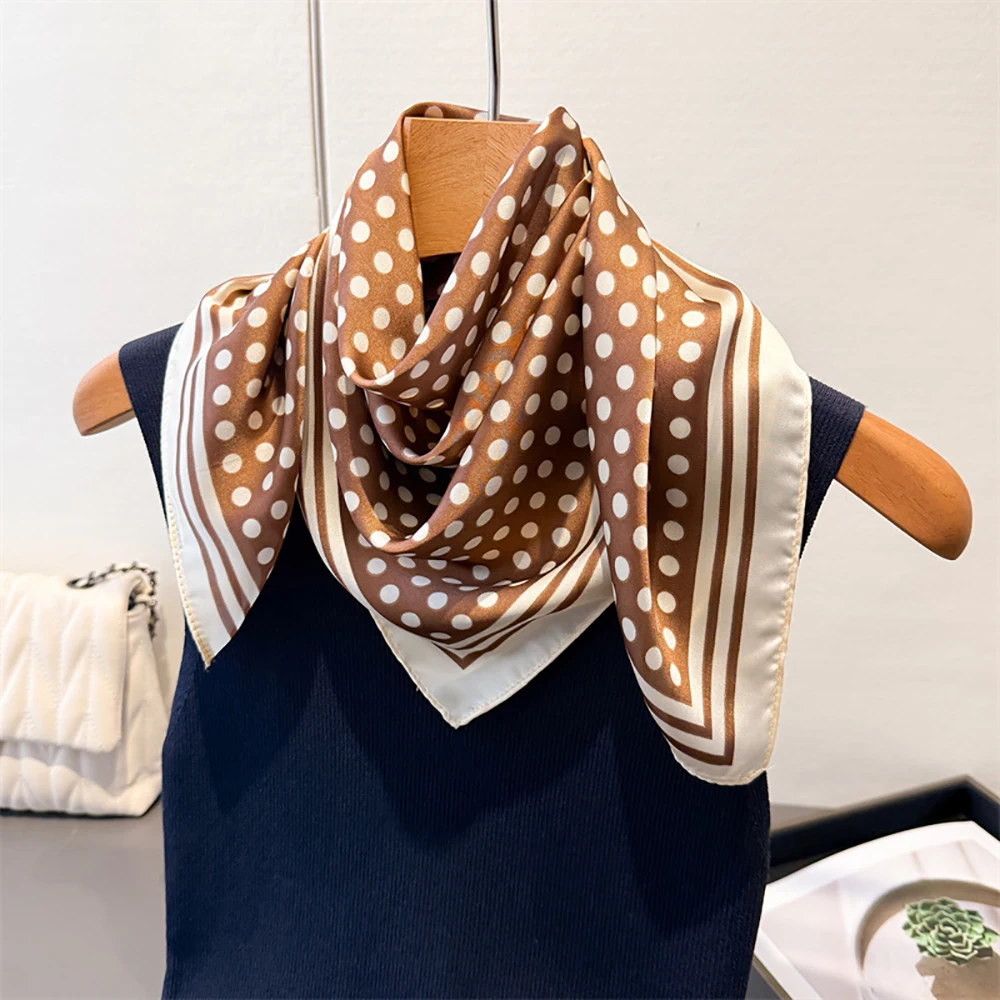 

Luxury Polka Dot Printed Square Scarf For Women Luxury Soft Satin Beach Scarves Bandanas Hijab Neckerchief Elegant Shawl Wraps