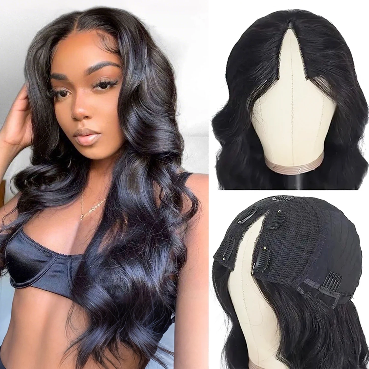 

20 Inch V Part Wig Human Hair Wigs for Women Body Wave No Lace Upgrade U Part Brazilian Remy Hair Wig Full Head Clip in Half Wig