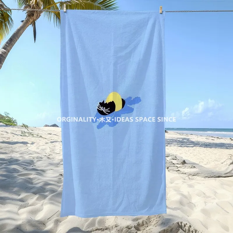 

Cute Black Cat Summer Beach Towel Patterned Sunscreen And Windproof Suitable For Swimming Pool Camping Travel