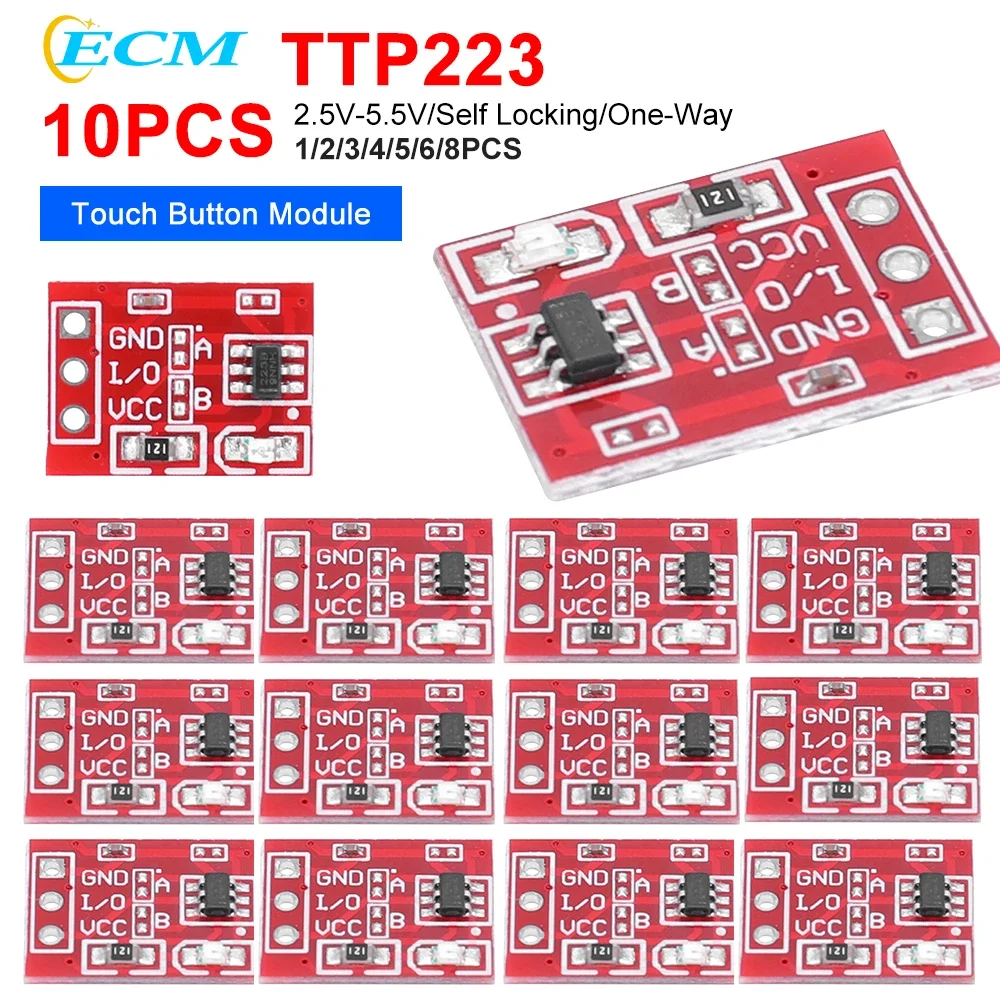 1-10 unids/lote nuevo módulo de botón táctil TTP223 tipo condensador Sensor de Interruptor táctil de bloqueo automático de un solo canal para Arduino 2,5 V-5,5 V