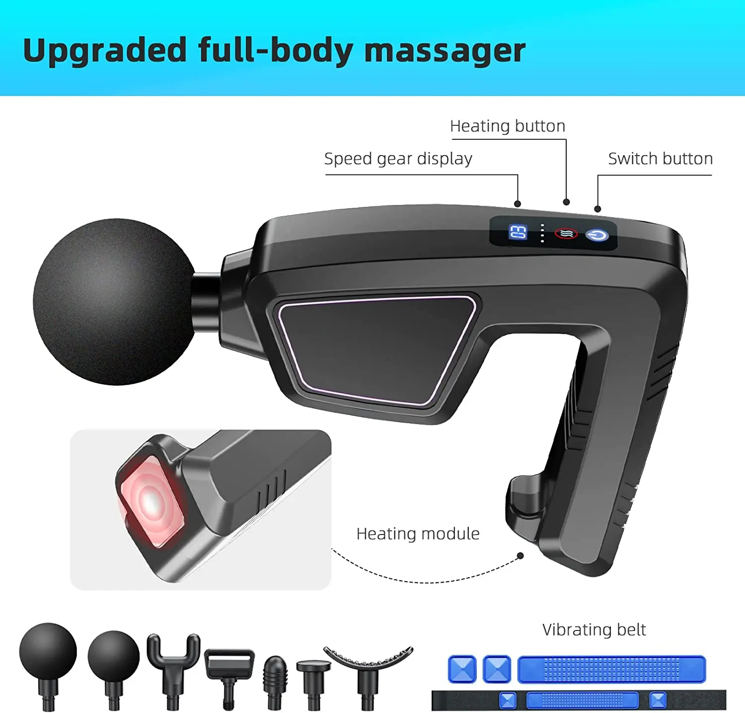 Mmuscle Massage Gun With Belt Body Massager Exercise Bands Massage Gun With Heat For Neck And Back Deep Tissue Percussion