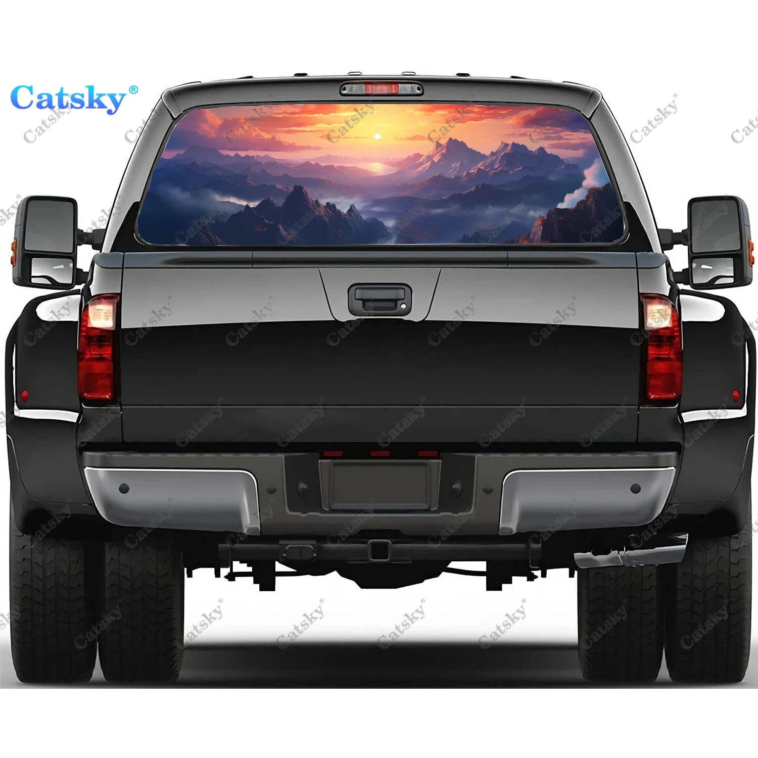 

Landscape Sunset In Mountains Rear Window Decal Fit Pickup,Truck,Car Universal See Through Perforated Back Windows Vinyl Sticker