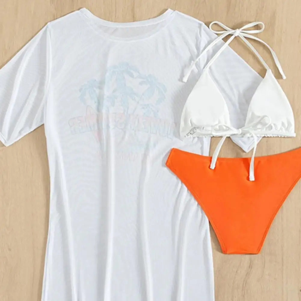 Bedrukte Halterhals Badpak Met Veters Driehoek Cup Bikini Stijlvolle Bikini Met Tropische Print En Vetercover Voor De Zomer