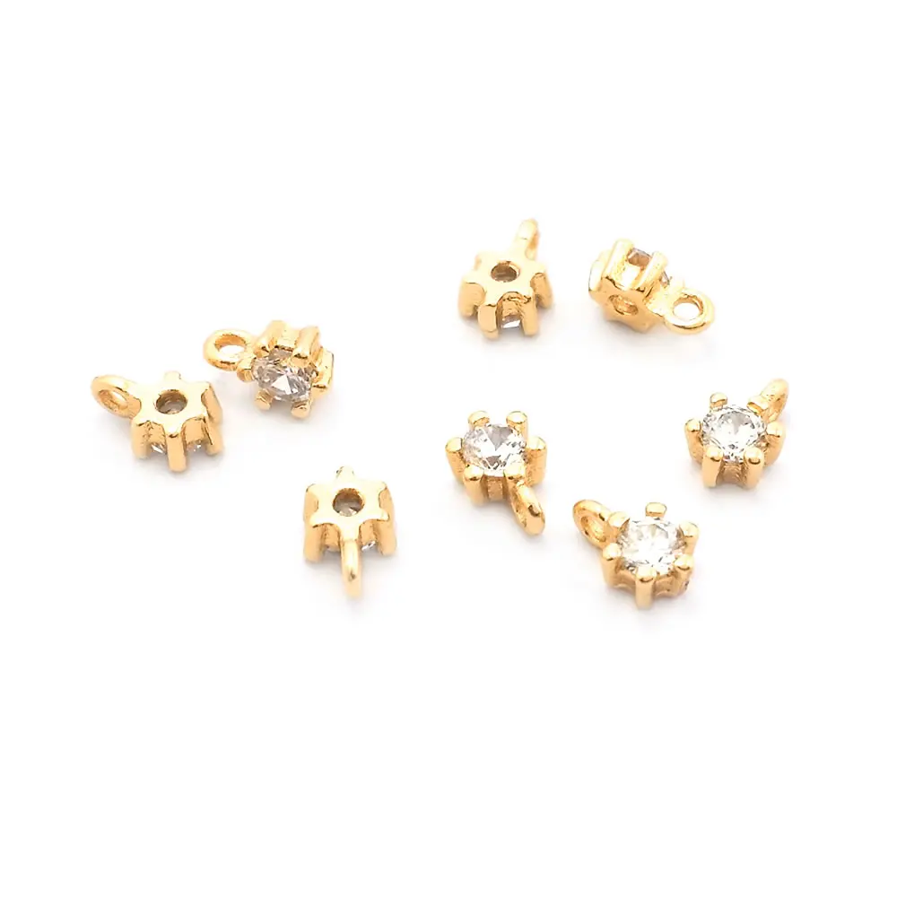 10PCS 3x6.5MM 18K Gold Color Brass and Zircon Round End Charms Pendants Jewelry Making Supplies Diy Findings Accessories