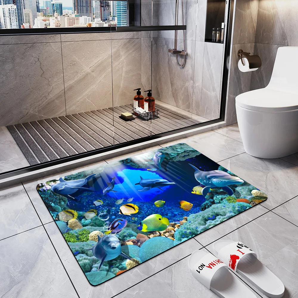 Bath Mat Shower Room Toilet Absorbent Anti-Slip Entrance Doormat Home Bathroom Bathtub Foot Rugs Kitchen Bedroom 3d Floor Carpet