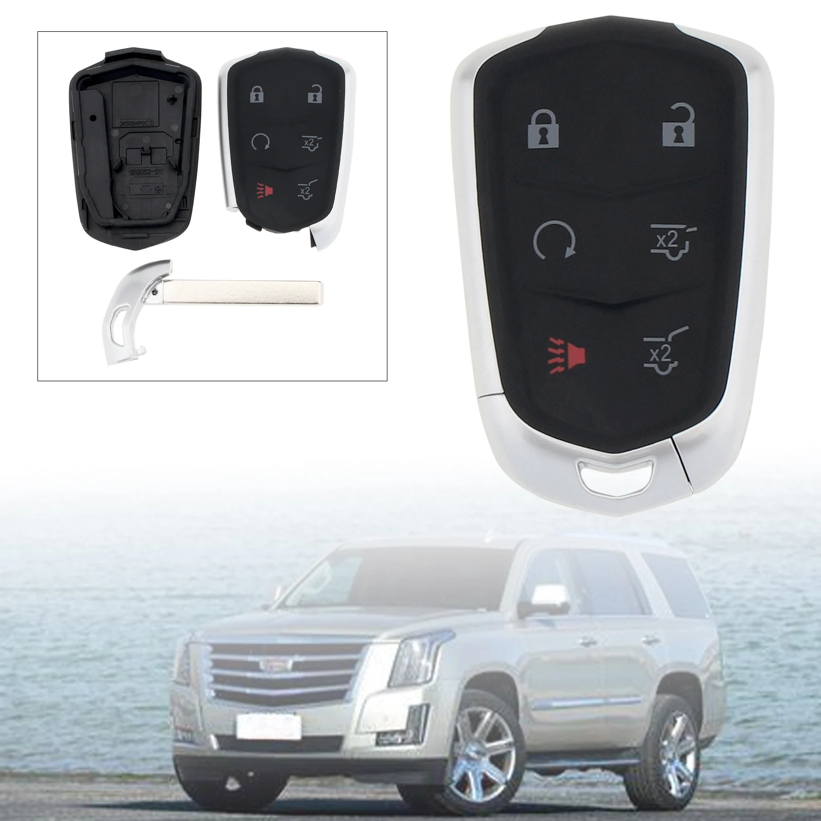 

6-кнопочный смарт-брелок с дистанционным управлением для автомобиля, подходит для Cadillac Escalade 2015-2018 ESV, сменный чехол для брелока