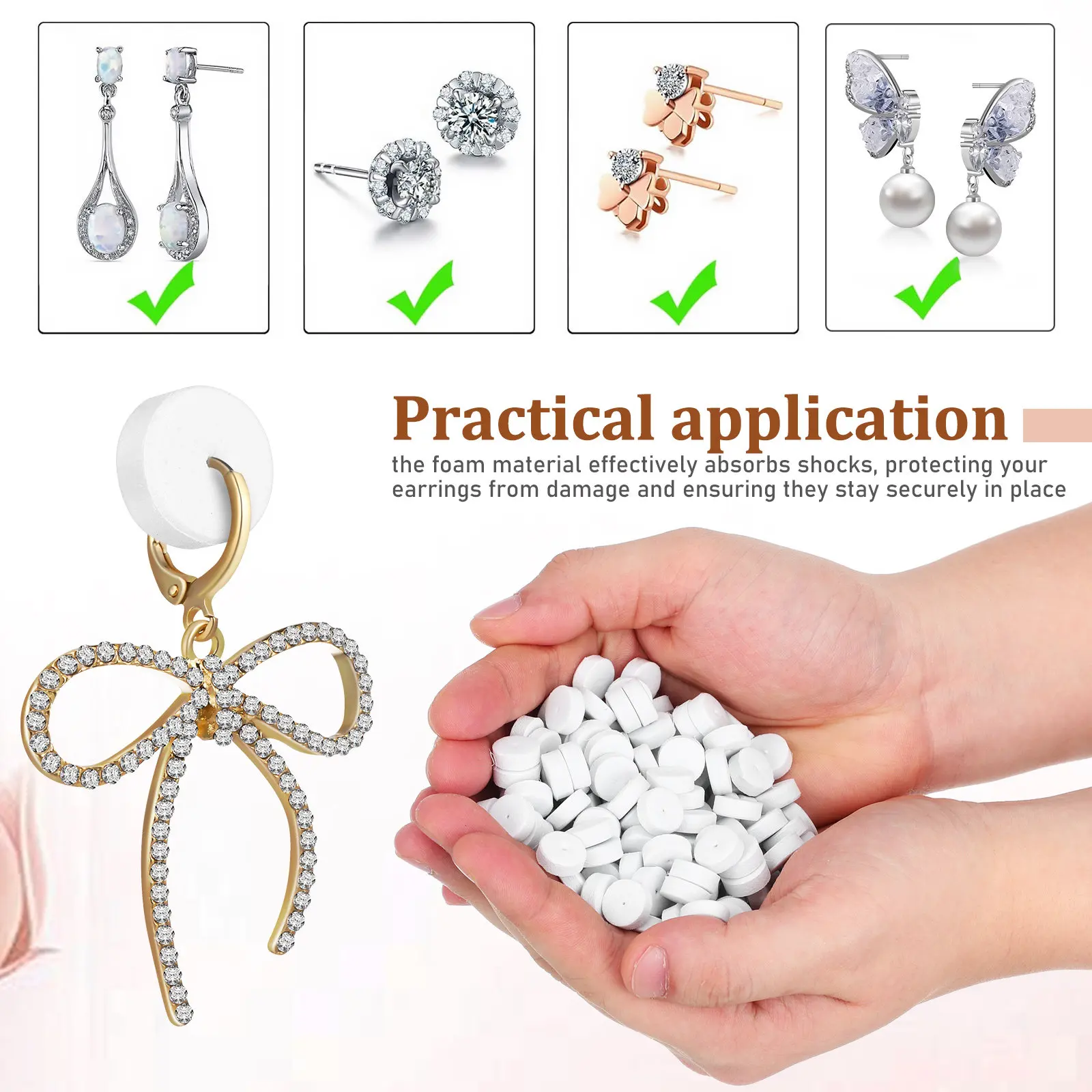 1000Pcs Foam Earring Pads White Soft Cushions Shock Absorbing Backings Comfortable Wear Support for Stud Earring Replacement
