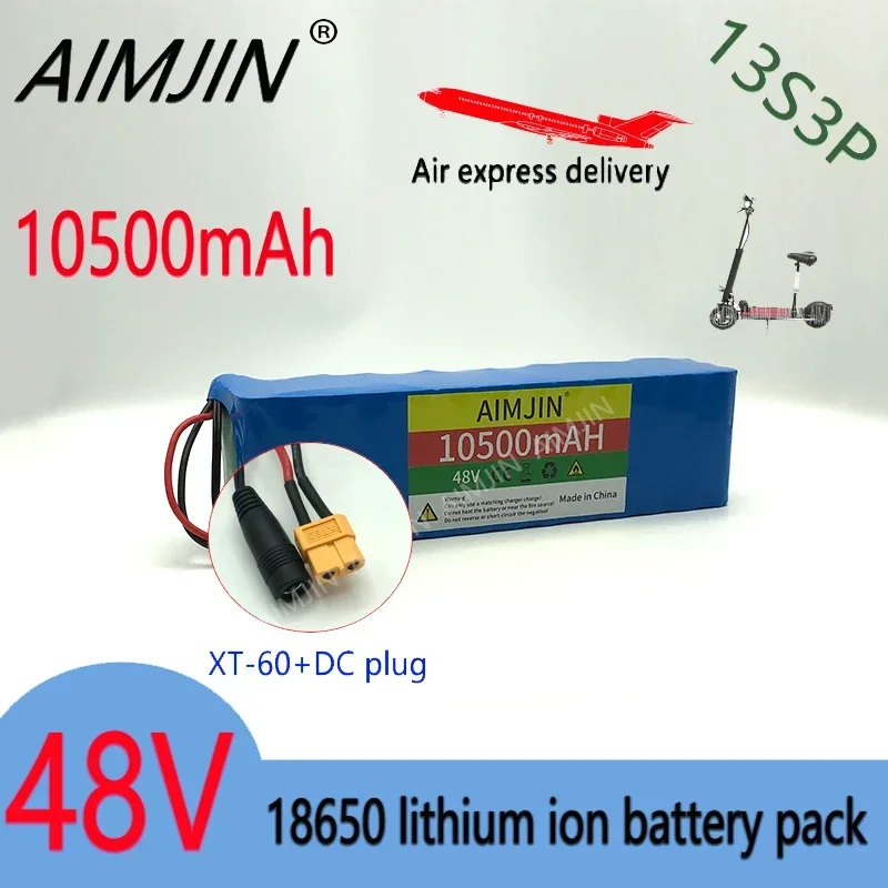 Li-Ion Battery 48V 13S3P 10.5Ah 18650 Batteries Pack for Electric Scoote 1000W motor 48v  Battery Built-in BMS XT60/DC plug