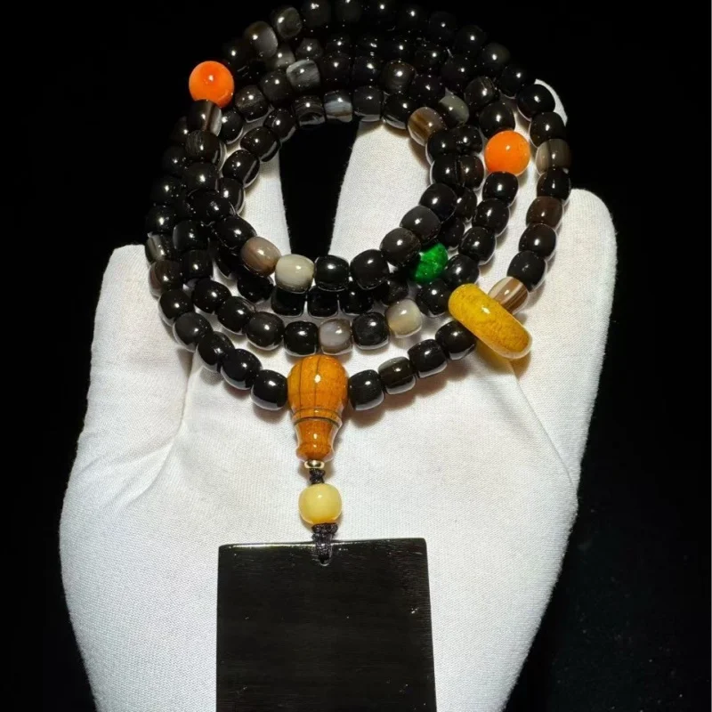 

Black multi-loop bracelet with donkey hoof pendant men and women