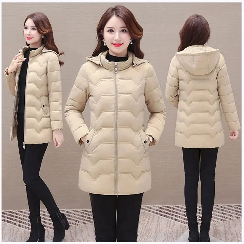 Winter 2024 New Down Jacket Women Parkas Fashion High-Quality Warm Cotton Padded Coat Ladies Long Overcoat Hooded Outerwear Tops