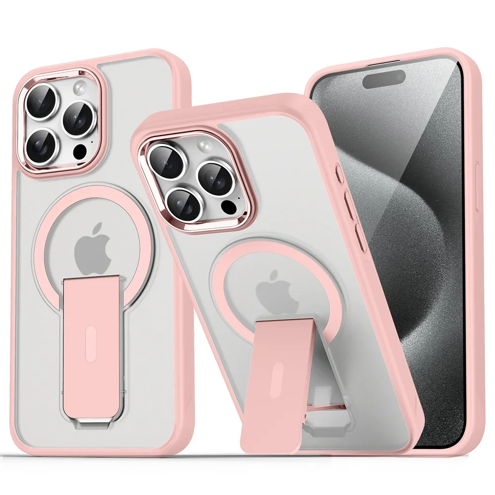 Luxury For Magsafe Folding Stand Magnetic Phone Case For iPhone 16 15 14 Plus 13 12 11 Pro Max Matte Translucent Back Cover Caps