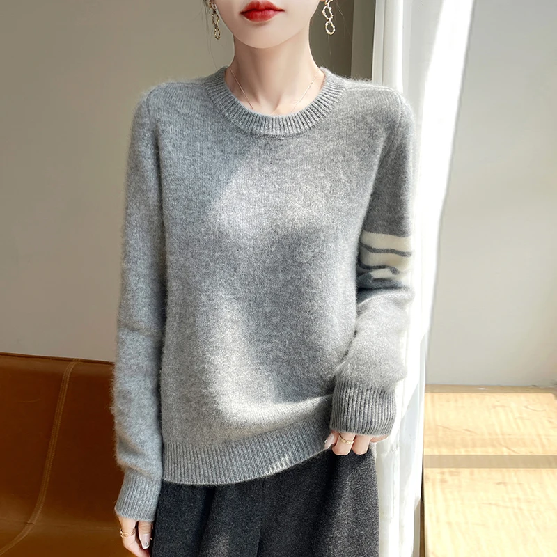 2025 Autumn and Winter New Women's Woolen Sweater round Neck Long Sleeve 100% Wool Warm Pullover Comfortable All-Match Sweater