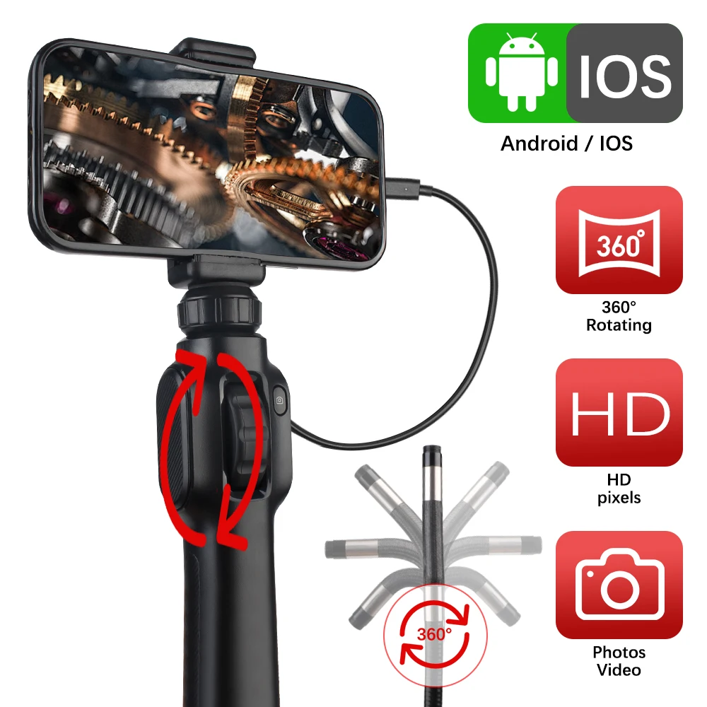 1080P with 8 LED Lights for Android/IOS 360° Steering Endoscope Articulating Borescope with Articulation Cars Inspection Camera