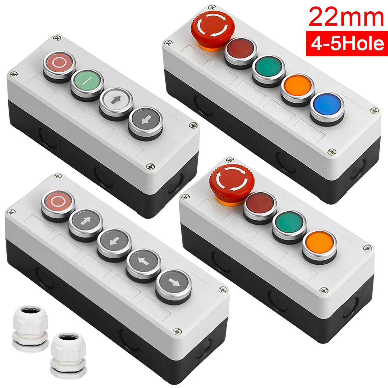 Start Stop Button Switch Box Emergency Stop Industrial Control Box Momentary Hand-held Push Button Box Light Power Plastic Case