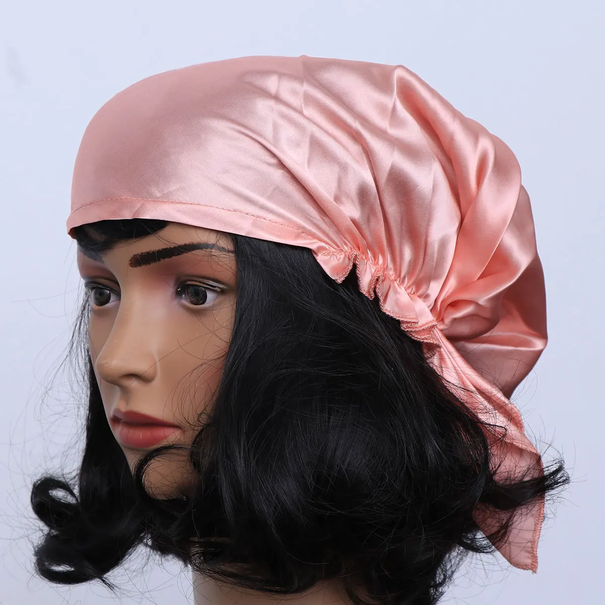 قبعة شعر حريرية للنوم الليلي وردي فاتح قابل للتعديل بشريط مرن سريع الجفاف لتجفيف الشعر ومنشفة سريعة #3
