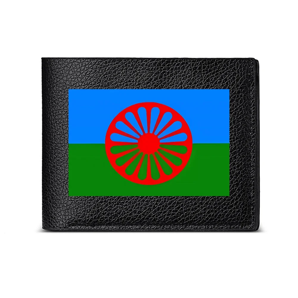 Blue And Green Flag With Red Wheel Design Men S Wallet Card Holder Casual Business Fashion Print