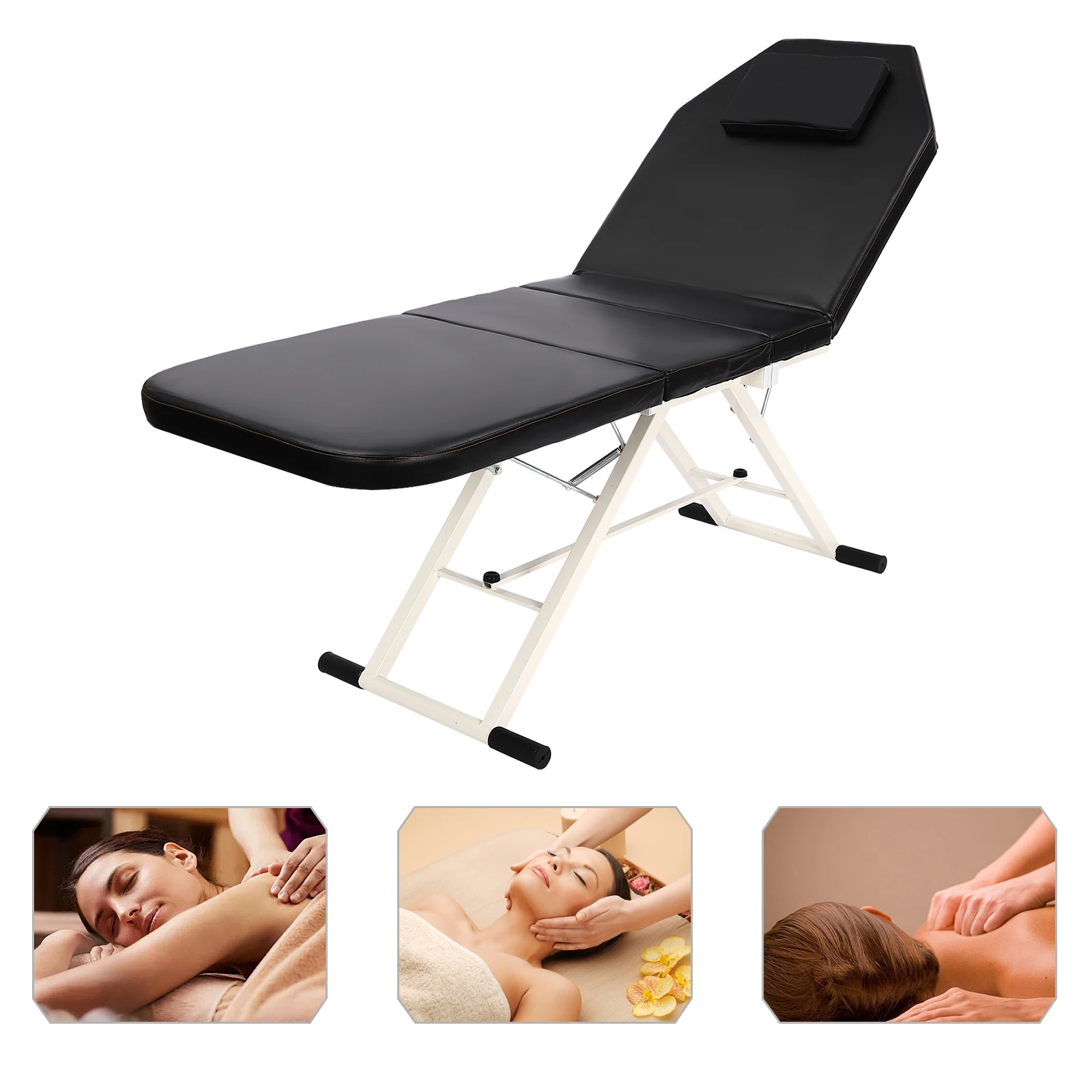 Cama portátil de 3 vezes com bolsa de armazenamento, cama cosmética, cama ajustável, mesa de massagem, branco, rosa, preto