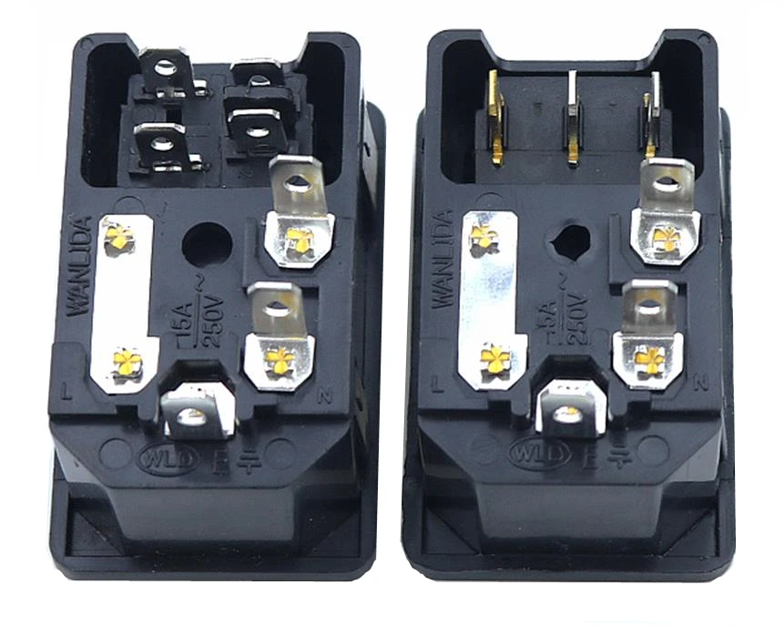 square Red Light Power Rocker Switch Fused IEC 320 C14 Inlet Power Socket Fuse Switch Connector Plug 10A 250V B2C 4