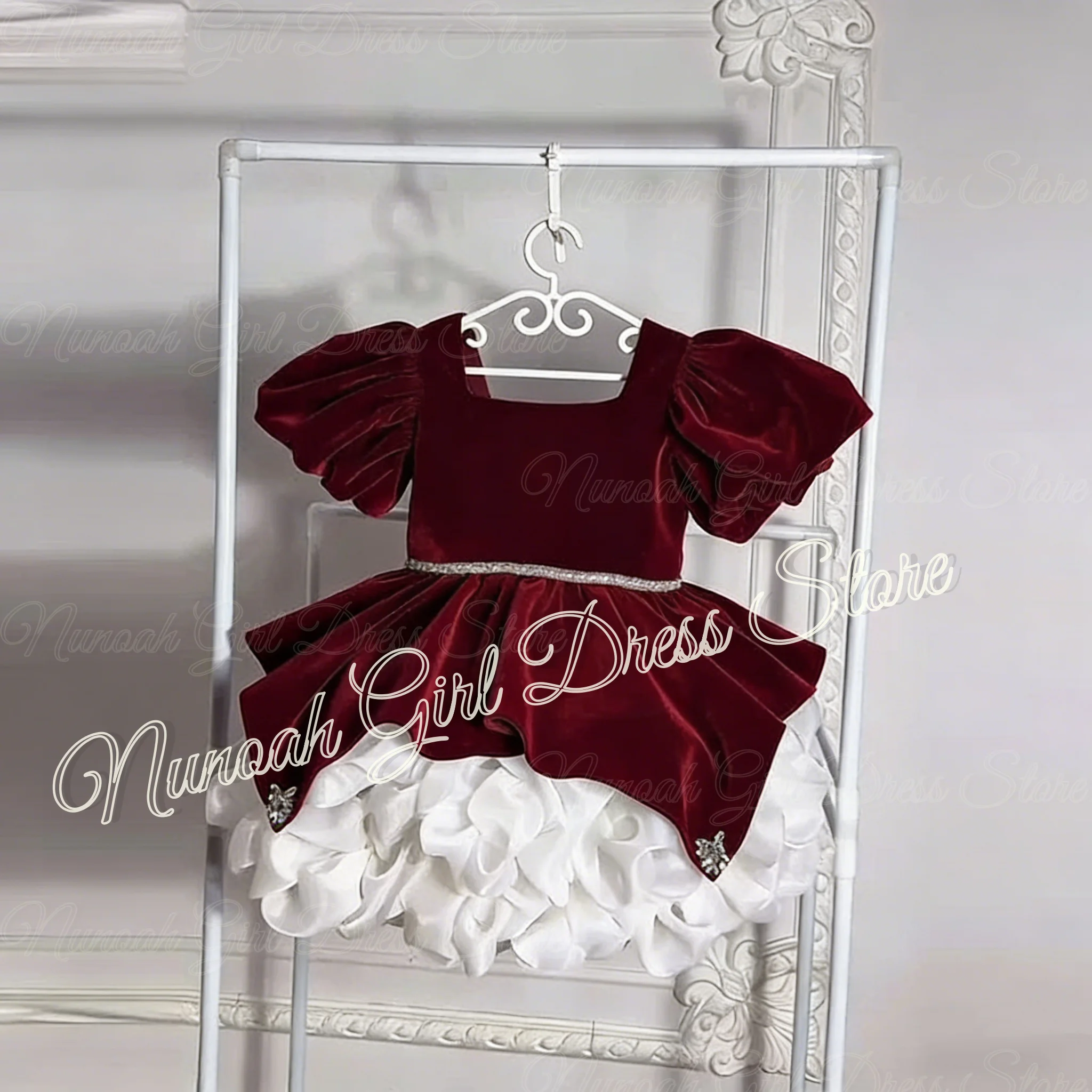 

Red Flower Girl Dress For Wedding Ruffles Knee Length Lovely Baby Girl Birthday Party First Holy Communion Gown Customized