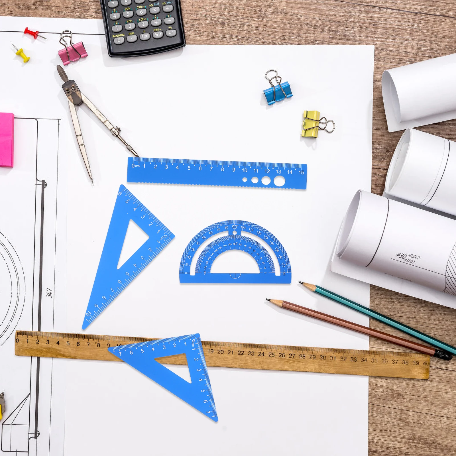 مجموعة واحدة من مسطرة معدنية مسطرة مثلثة للرسم الاحترافي مع دقة مقياس للمهندسين أدوات صياغة المكتب للطلاب #4