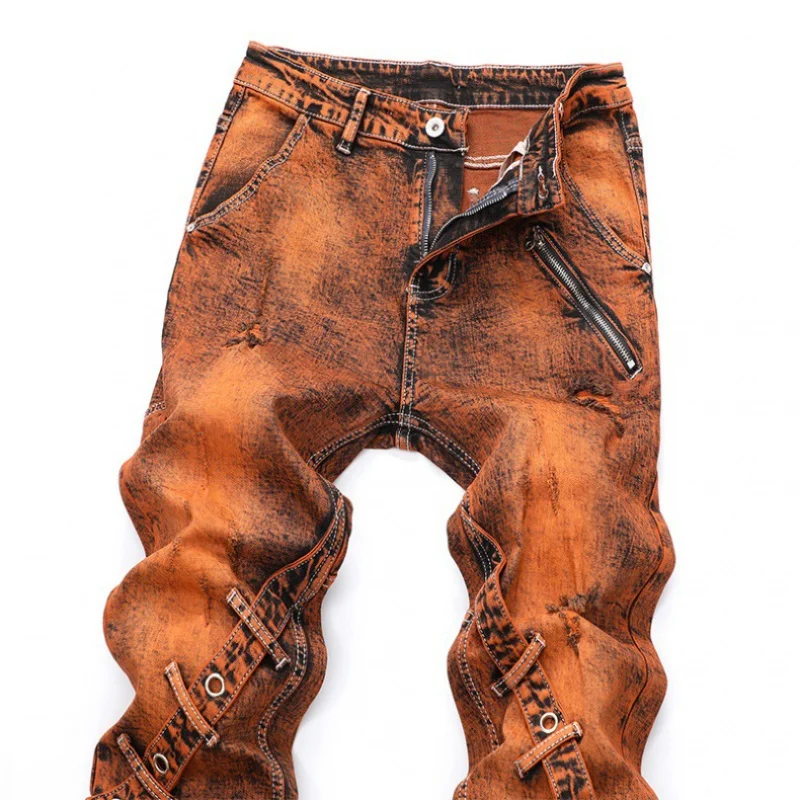 Moda retrò Jeans uomo Punk strappato ricamo nostalgico ricamo personalità Distressed Patch Splicing pantaloni moto